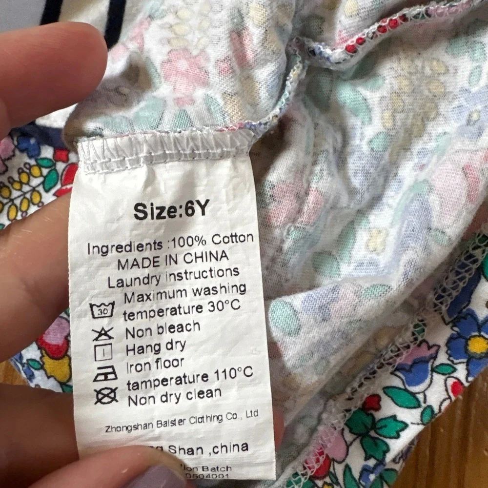 Zhongshan Baister Floral‎ Stripe Mixed Print Dress Kids Multicolor SIZE 6Y